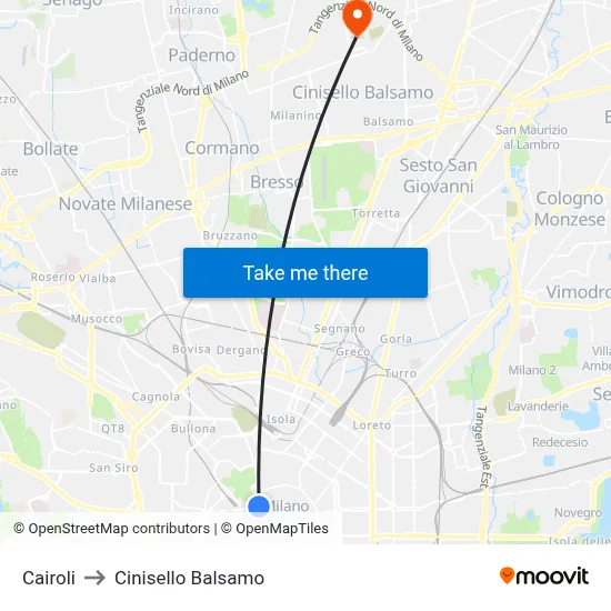 Cairoli to Cinisello Balsamo map