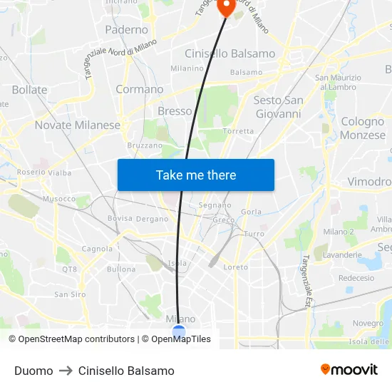 Duomo to Cinisello Balsamo map