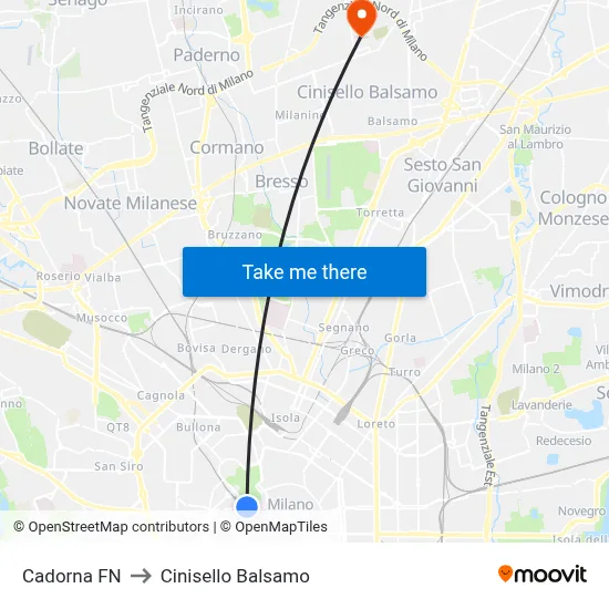 Cadorna FN to Cinisello Balsamo map