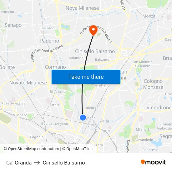 Ca' Granda to Cinisello Balsamo map