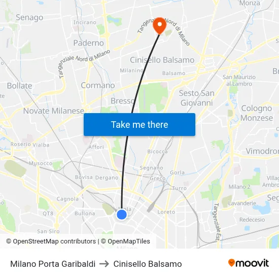 Milano Porta Garibaldi to Cinisello Balsamo map