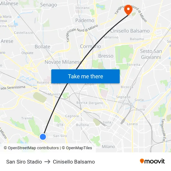 San Siro Stadio to Cinisello Balsamo map