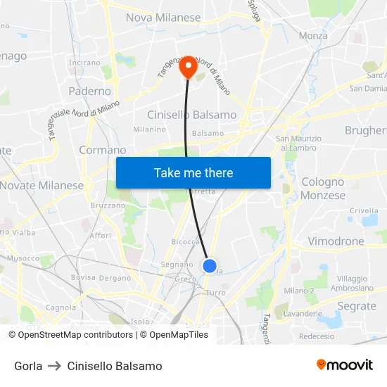 Gorla to Cinisello Balsamo map