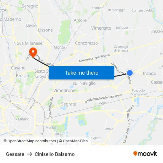 Gessate to Cinisello Balsamo map