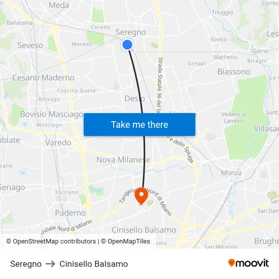 Seregno to Cinisello Balsamo map