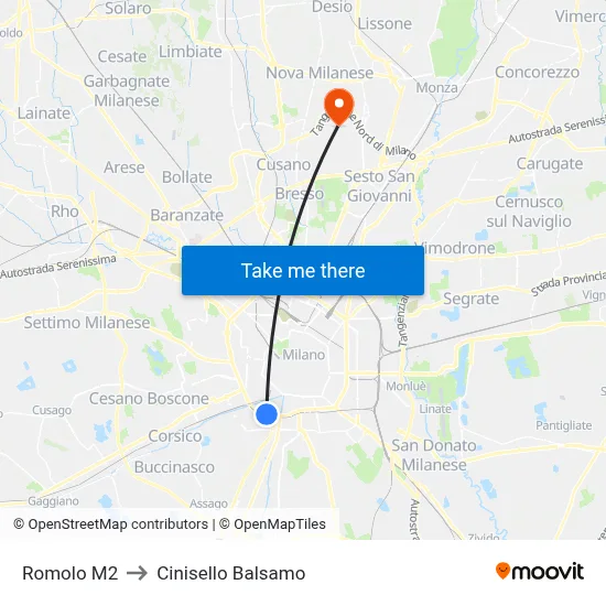 Romolo M2 to Cinisello Balsamo map