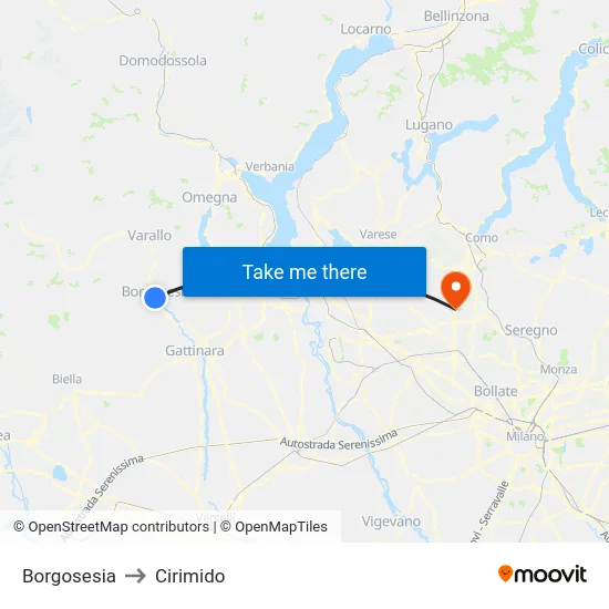 Borgosesia to Cirimido map