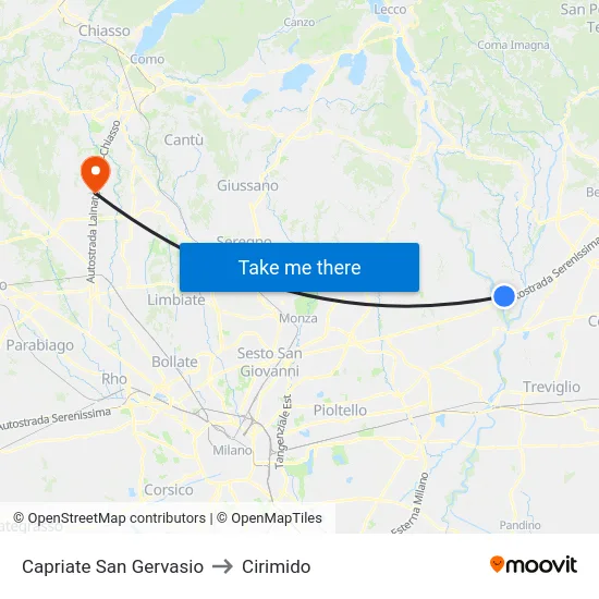 Capriate San Gervasio to Cirimido map