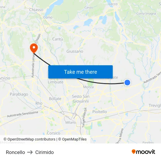 Roncello to Cirimido map