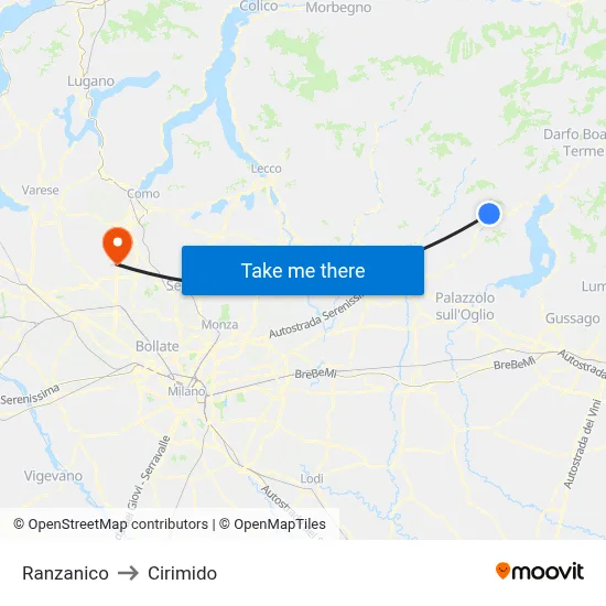 Ranzanico to Cirimido map