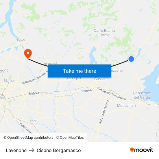 Lavenone to Cisano Bergamasco map