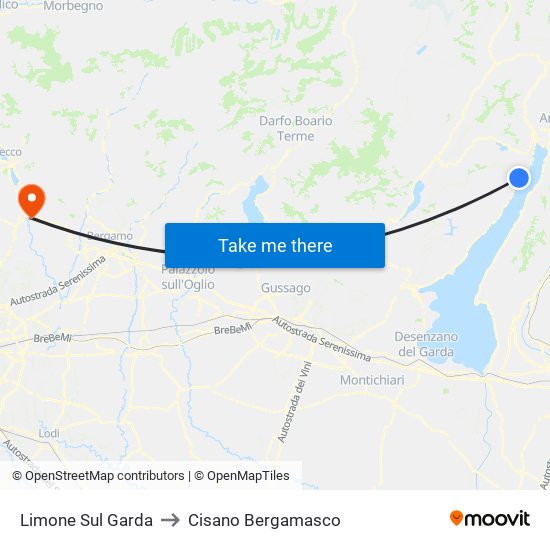Limone Sul Garda to Cisano Bergamasco map