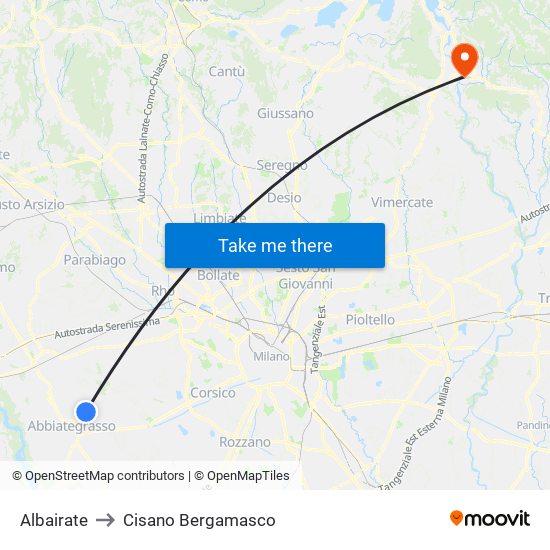 Albairate to Cisano Bergamasco map