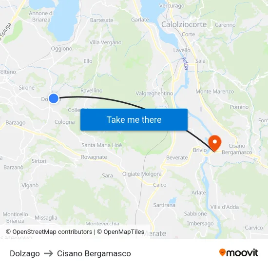 Dolzago to Cisano Bergamasco map