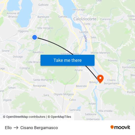 Ello to Cisano Bergamasco map