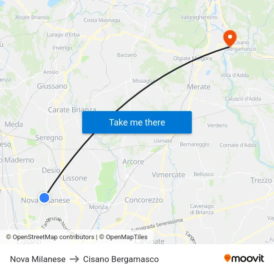 Nova Milanese to Cisano Bergamasco map