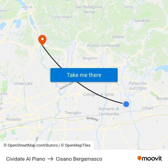 Cividate Al Piano to Cisano Bergamasco map
