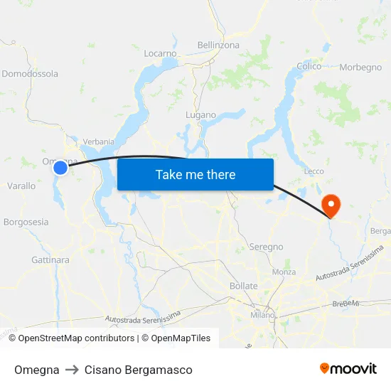 Omegna to Cisano Bergamasco map