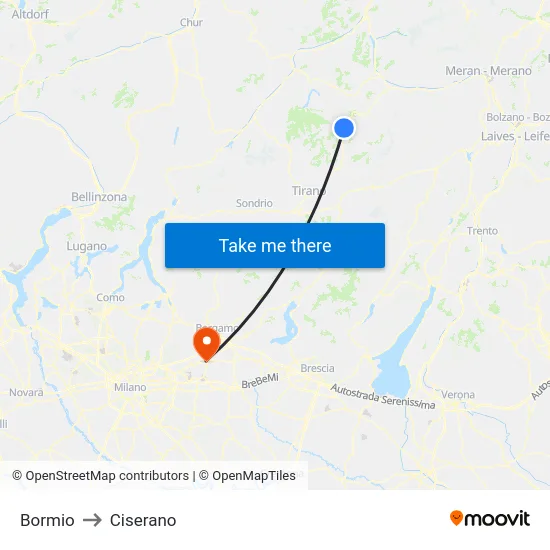 Bormio to Ciserano map