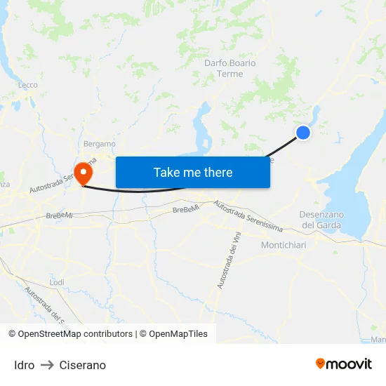 Idro to Ciserano map