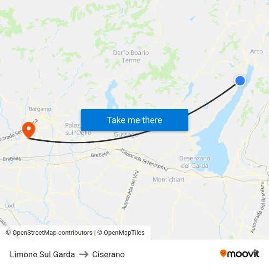 Limone Sul Garda to Ciserano map