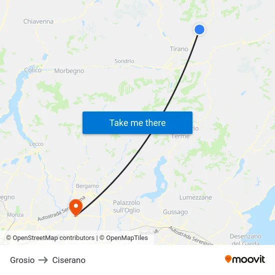 Grosio to Ciserano map