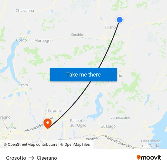 Grosotto to Ciserano map