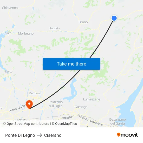 Ponte Di Legno to Ciserano map