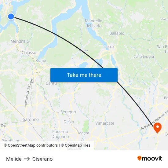 Melide to Ciserano map