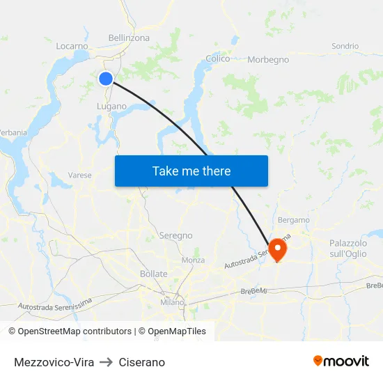 Mezzovico-Vira to Ciserano map