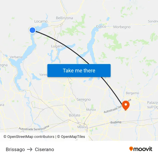 Brissago to Ciserano map
