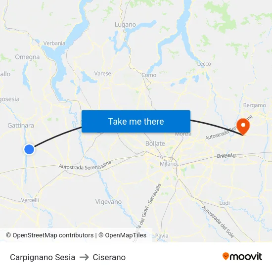 Carpignano Sesia to Ciserano map