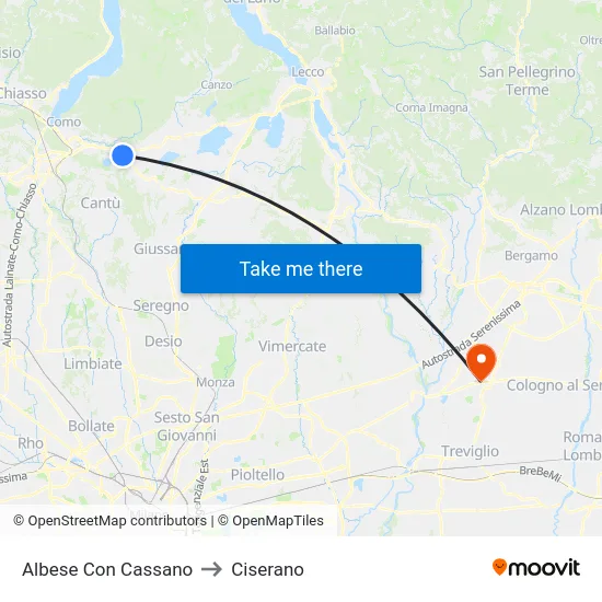 Albese con Cassano to Ciserano map
