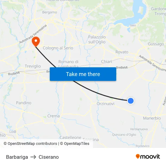 Barbariga to Ciserano map