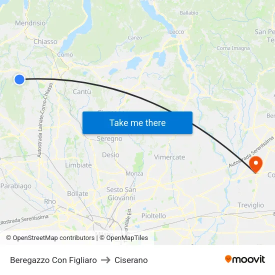 Beregazzo Con Figliaro to Ciserano map