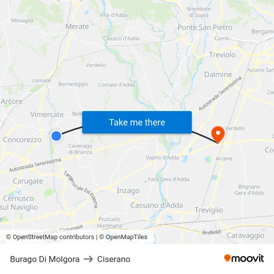 Burago Di Molgora to Ciserano map