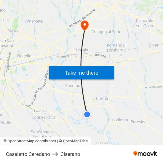 Casaletto Ceredano to Ciserano map