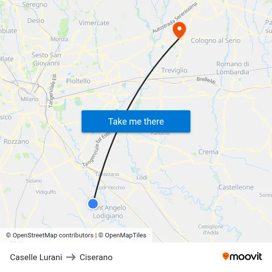 Caselle Lurani to Ciserano map