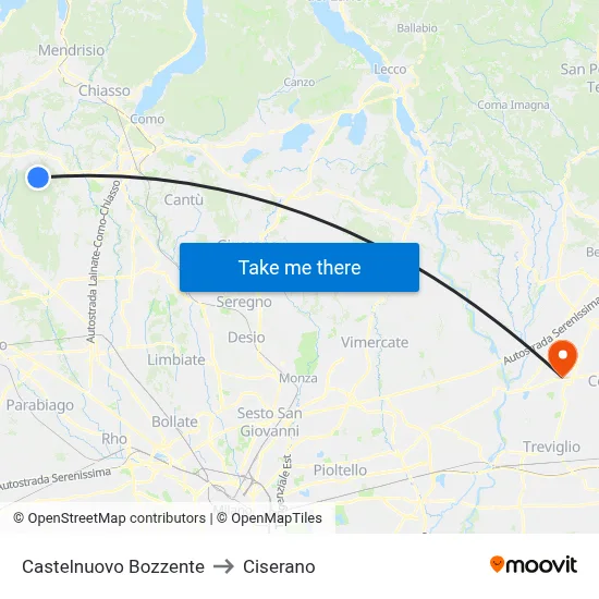 Castelnuovo Bozzente to Ciserano map