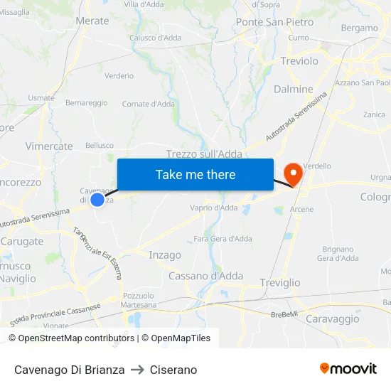 Cavenago di Brianza to Ciserano map