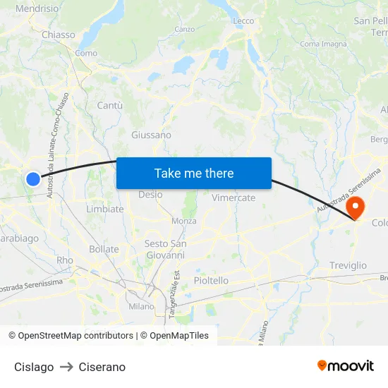 Cislago to Ciserano map