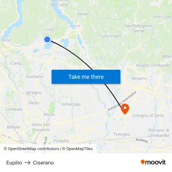 Eupilio to Ciserano map