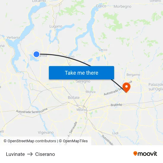 Luvinate to Ciserano map