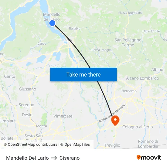 Mandello Del Lario to Ciserano map