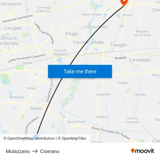 Mulazzano to Ciserano map