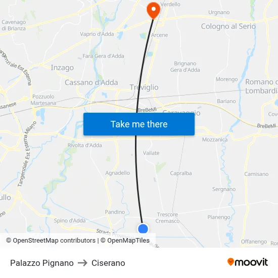 Palazzo Pignano to Ciserano map