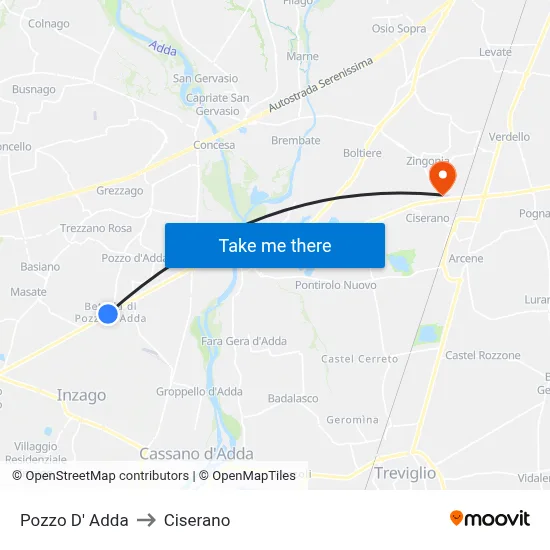 Pozzo D' Adda to Ciserano map