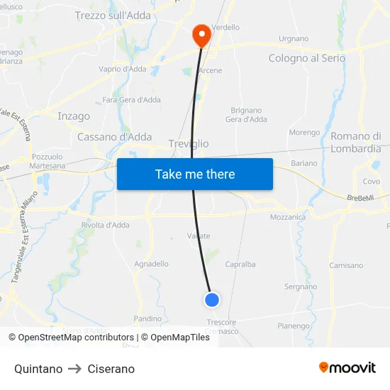 Quintano to Ciserano map