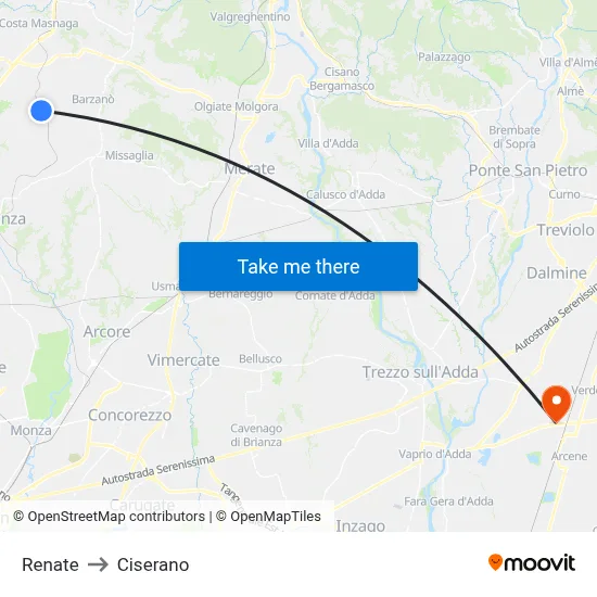 Renate to Ciserano map