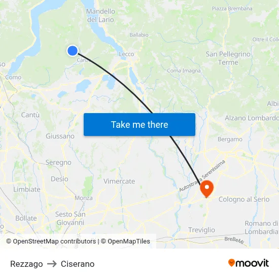 Rezzago to Ciserano map